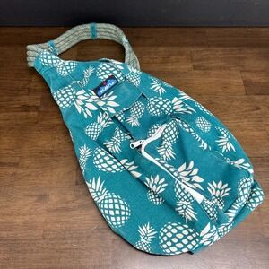 Kavu Rope Sling Bag Pineapple Teal Crossbody Shoulder‎ Bag Cotton